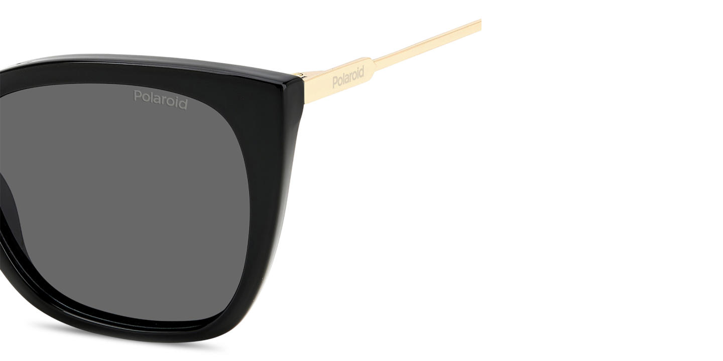 Shop Polaroid Engraved Logo Cat-Eye Sunglasses in Black online.