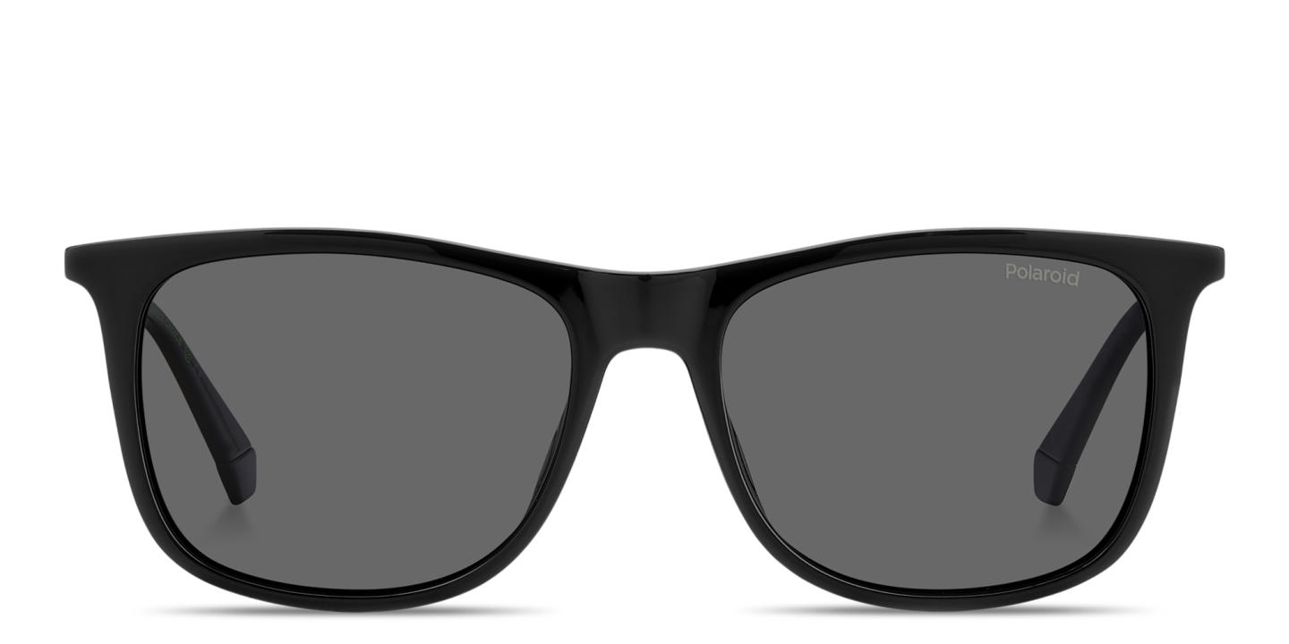 Shop Polaroid Engraved Logo Rectangle Sunglasses in Black online.
