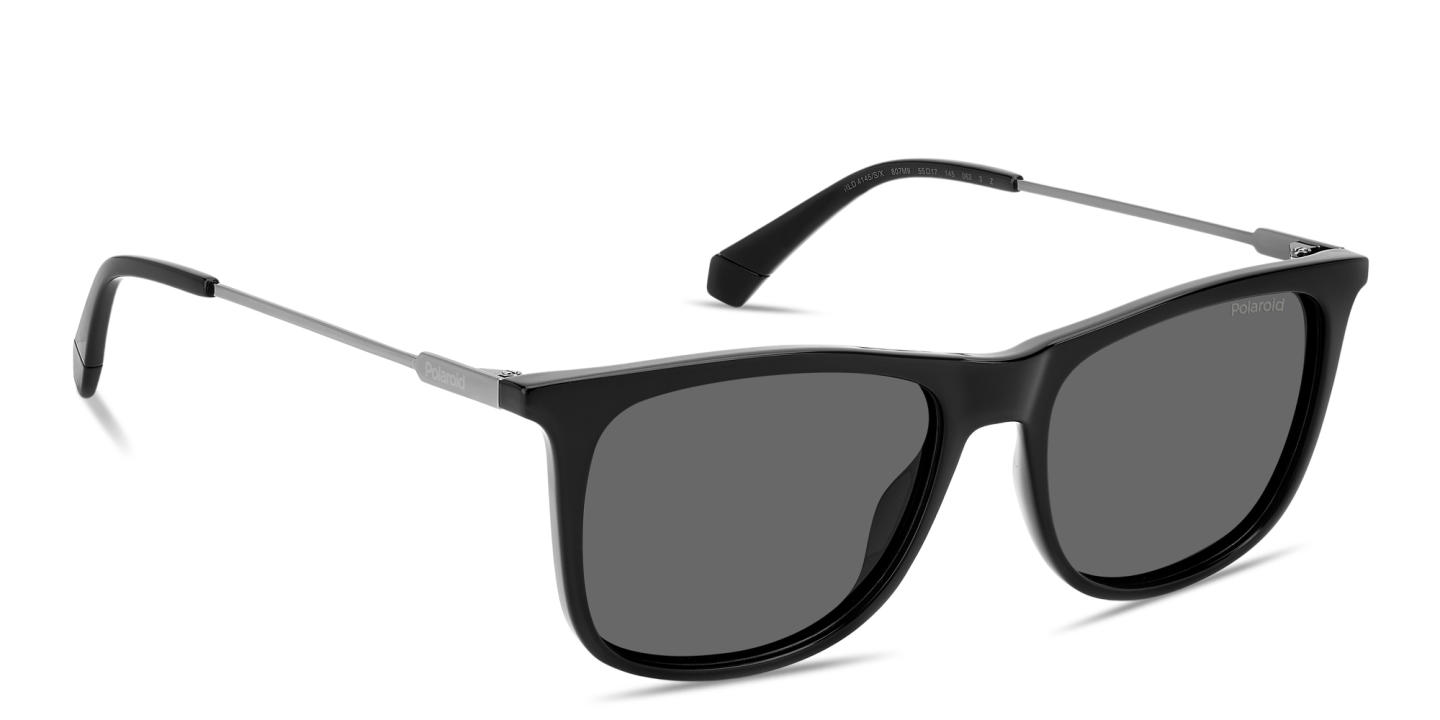 Shop Polaroid Engraved Logo Rectangle Sunglasses in Black online.