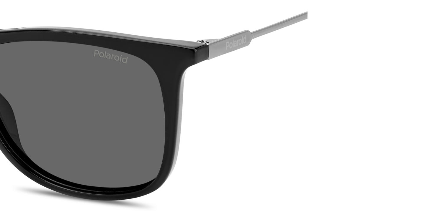 Shop Polaroid Engraved Logo Rectangle Sunglasses in Black online.