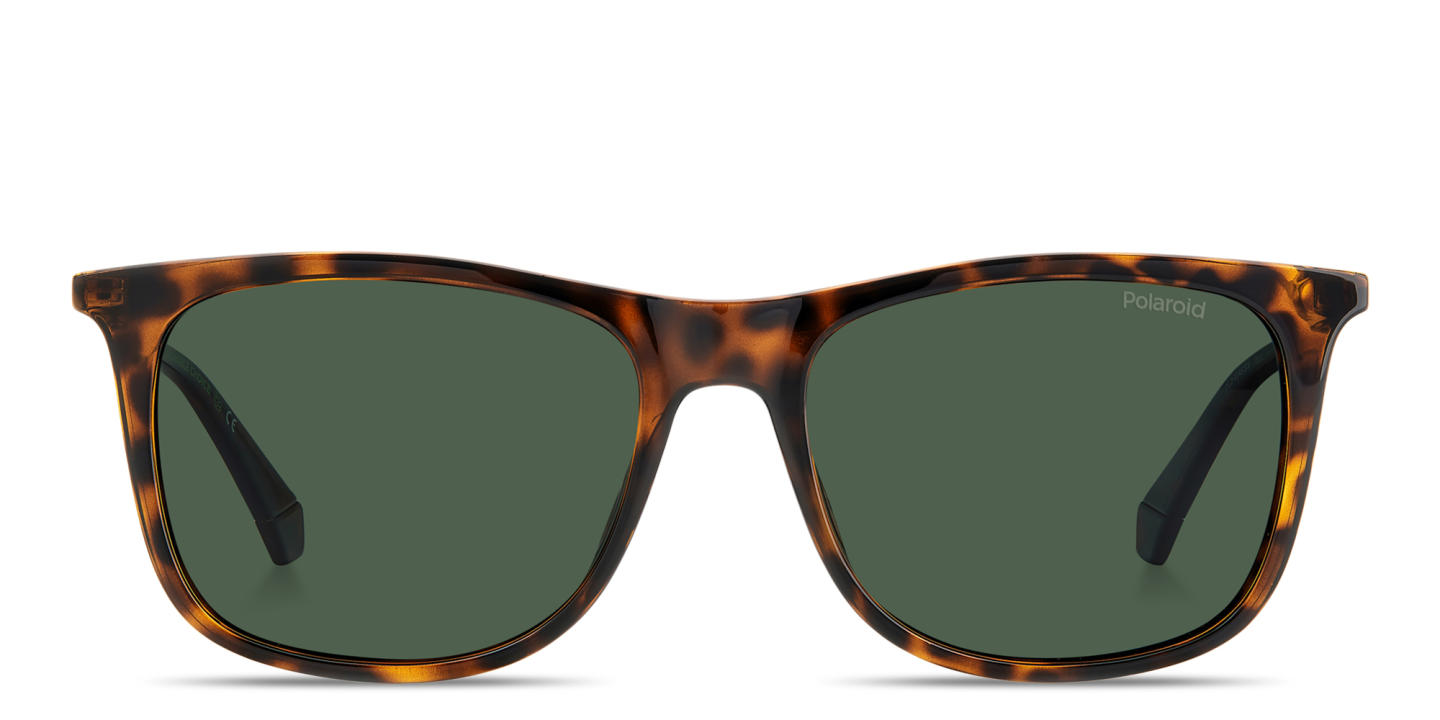 Shop Polaroid Engraved Logo Rectangle Sunglasses in Havana online.