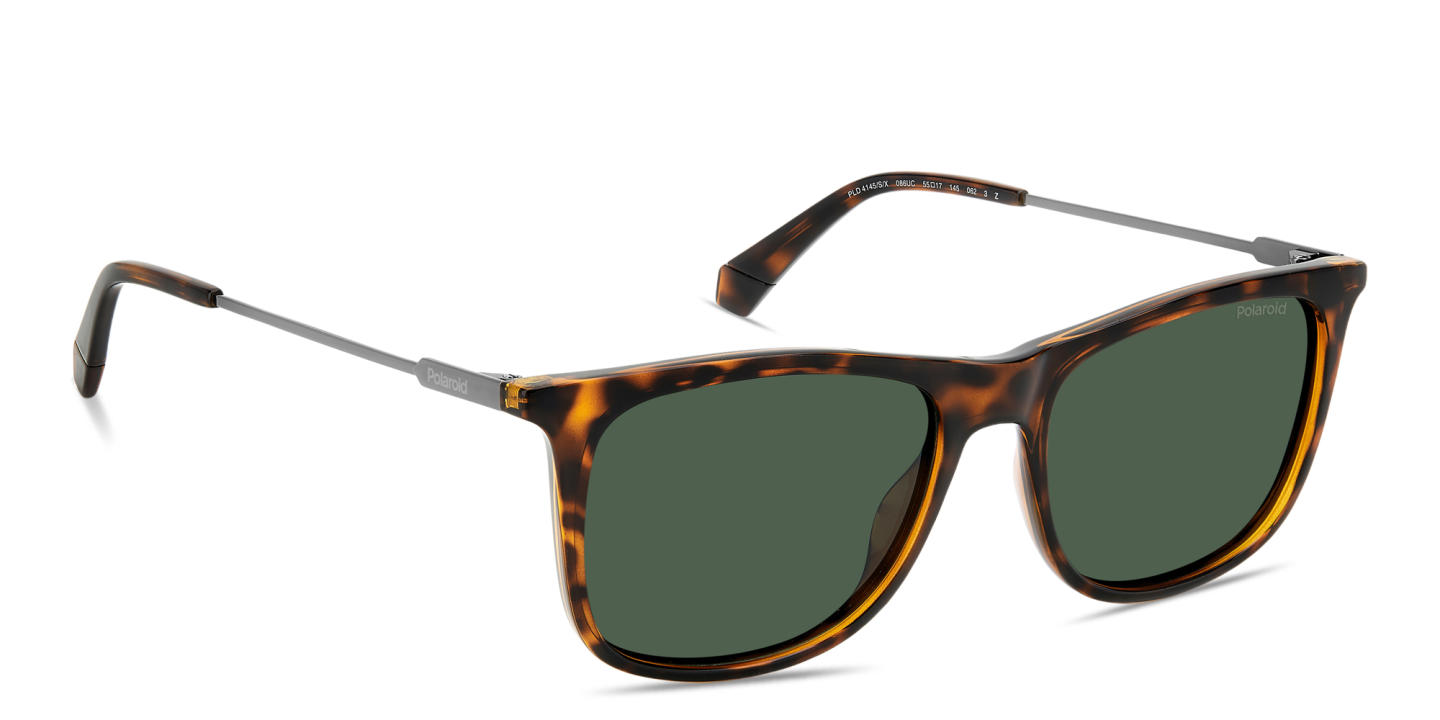 Shop Polaroid Engraved Logo Rectangle Sunglasses in Havana online.