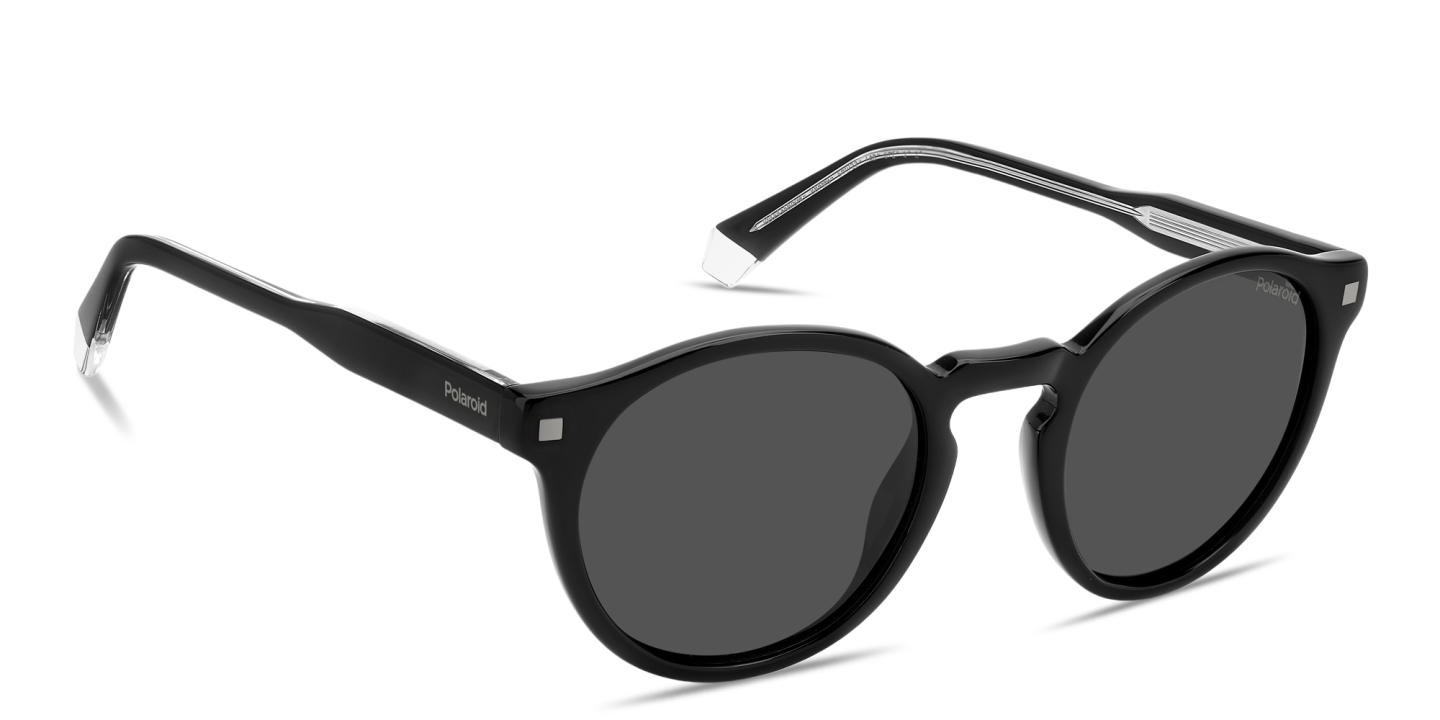 Shop Polaroid Logo Lettering Round Sunglasses in Black online.
