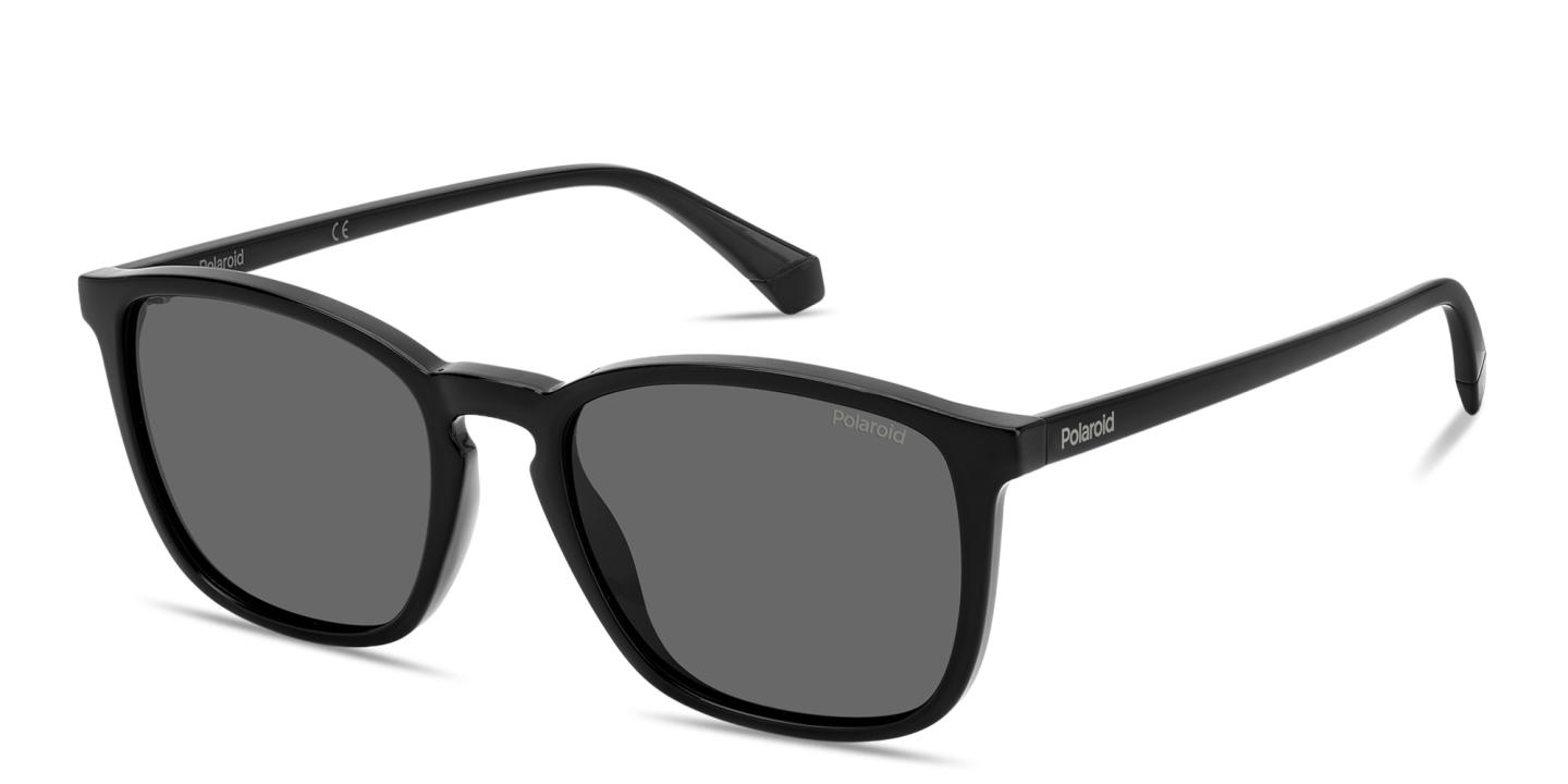 Shop Polaroid Stamped Logo Square Sunglasses in Black online.