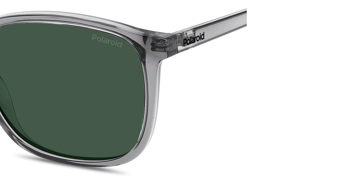 Shop Polaroid Stamped Logo Square Sunglasses in Transparent Grey online.