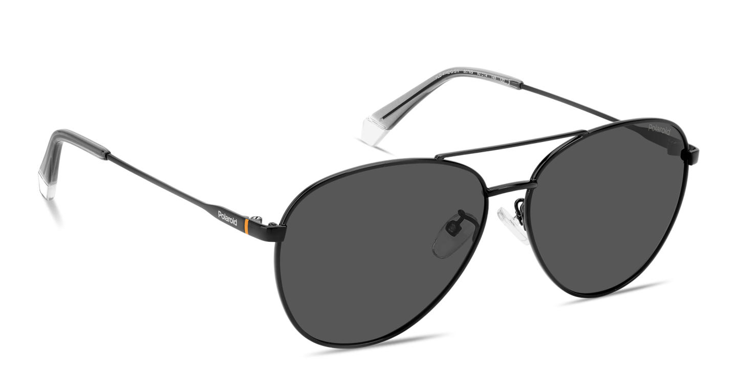 Shop Polaroid Engraved Logo Aviator Sunglasses in Black online.