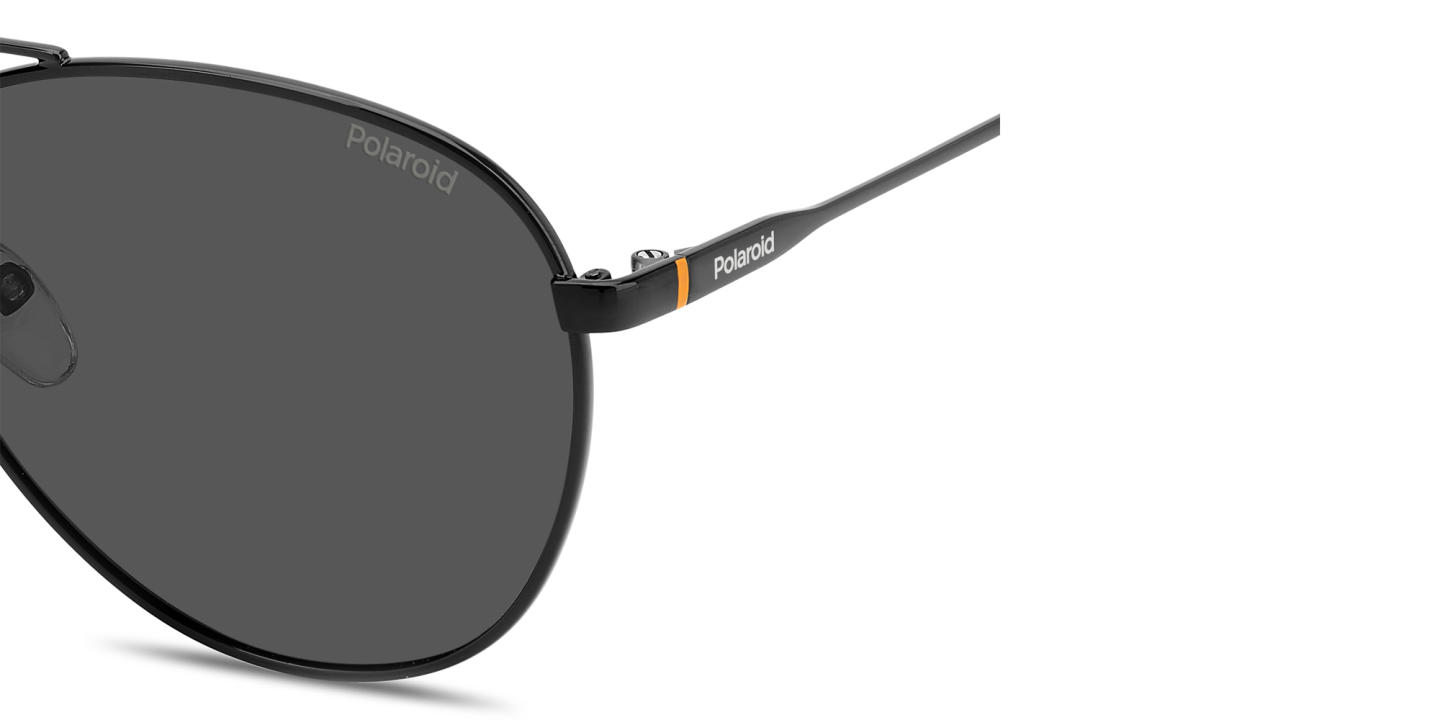 Shop Polaroid Engraved Logo Aviator Sunglasses in Black online.