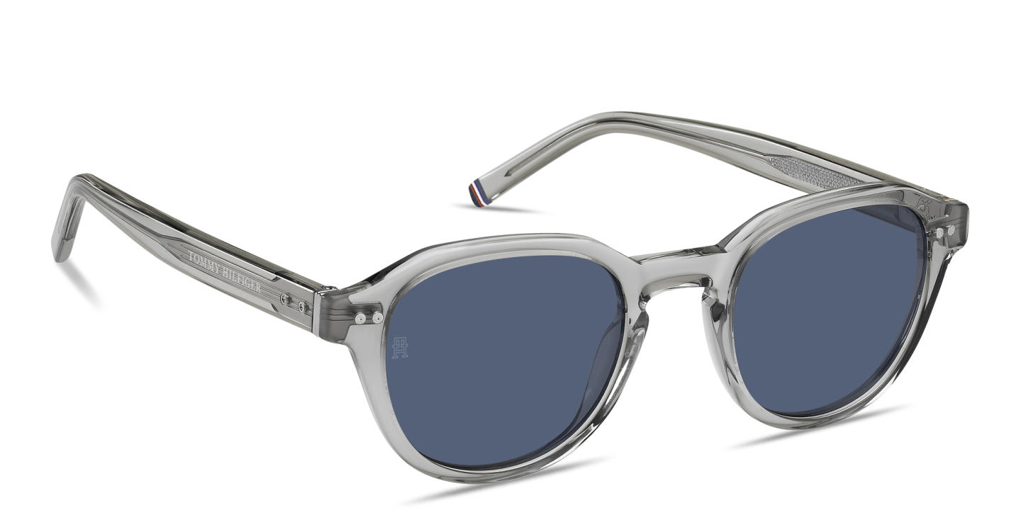 Shop Tommy Hilfiger Logo Lettering Panthos Sunglasses in Transparent Grey online.