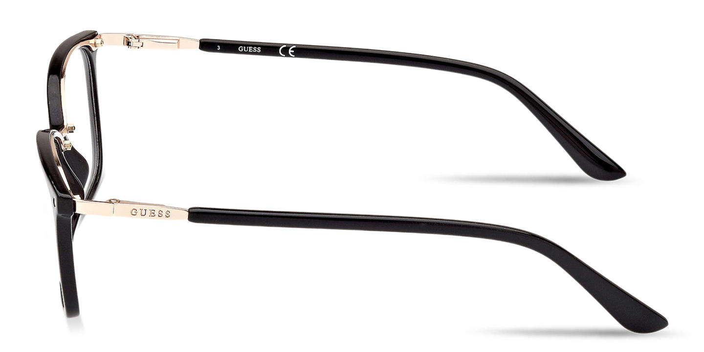 Shop Guess Engraved Logo Rectangle Eyeglasses in Black online.