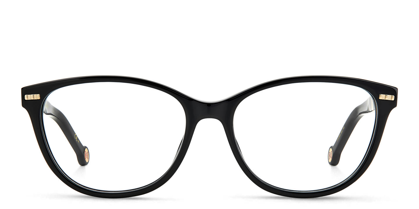 Shop Carolina Herrera Wide Round Eyeglasses in Black online.