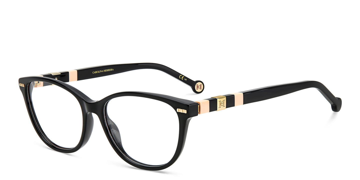 Shop Carolina Herrera Wide Round Eyeglasses in Black online.