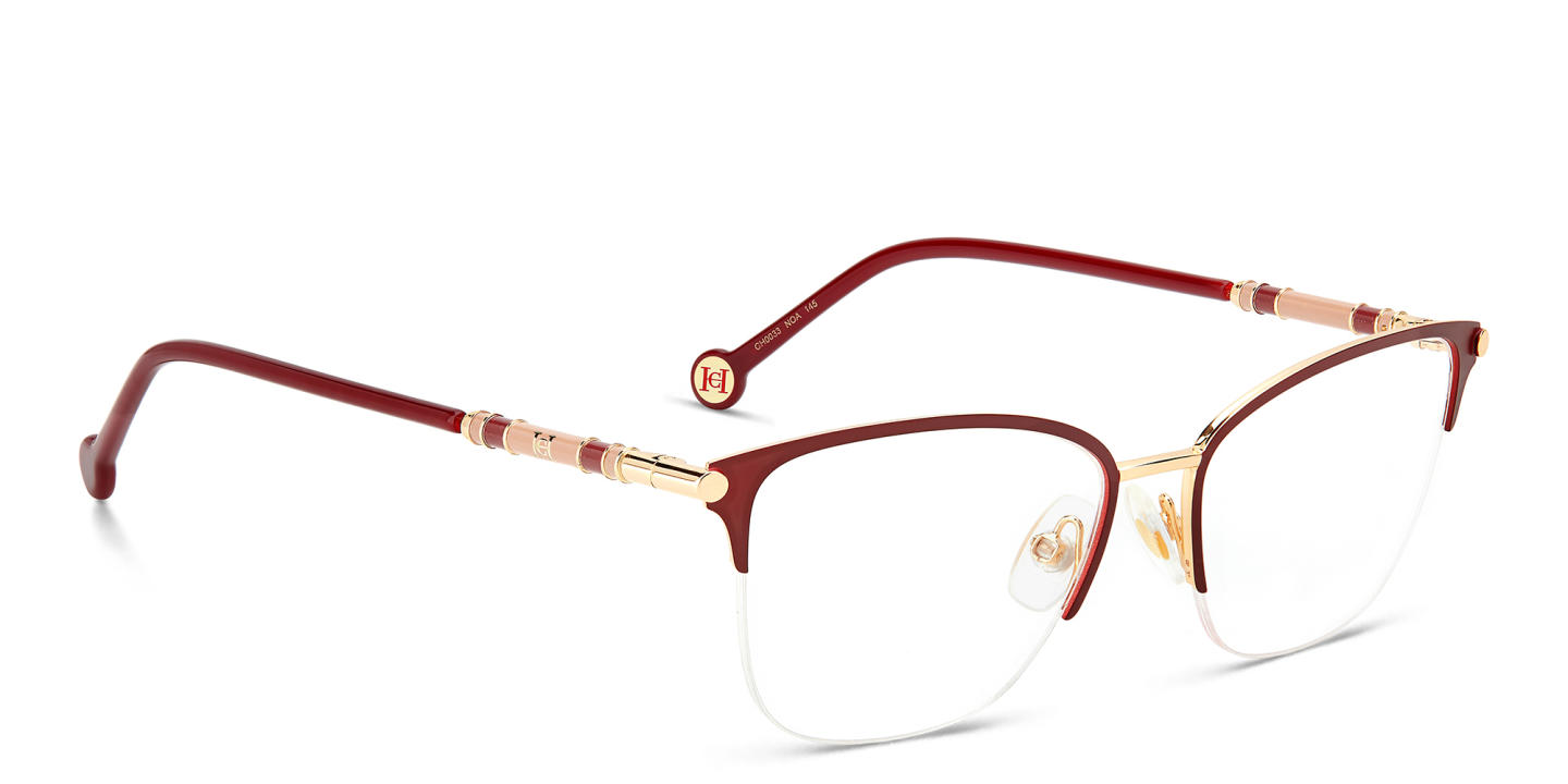 Shop Carolina Herrera Half-Rim Rectangle Eyeglasses in Gold online.