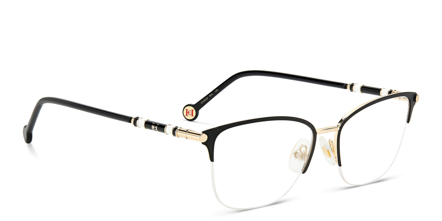 Shop Carolina Herrera Half-Rim Rectangle Eyeglasses in Black online.