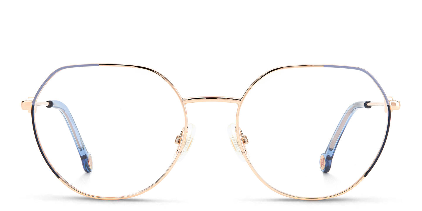 Shop Carolina Herrera Wide Irregular Eyeglasses in Gold online.