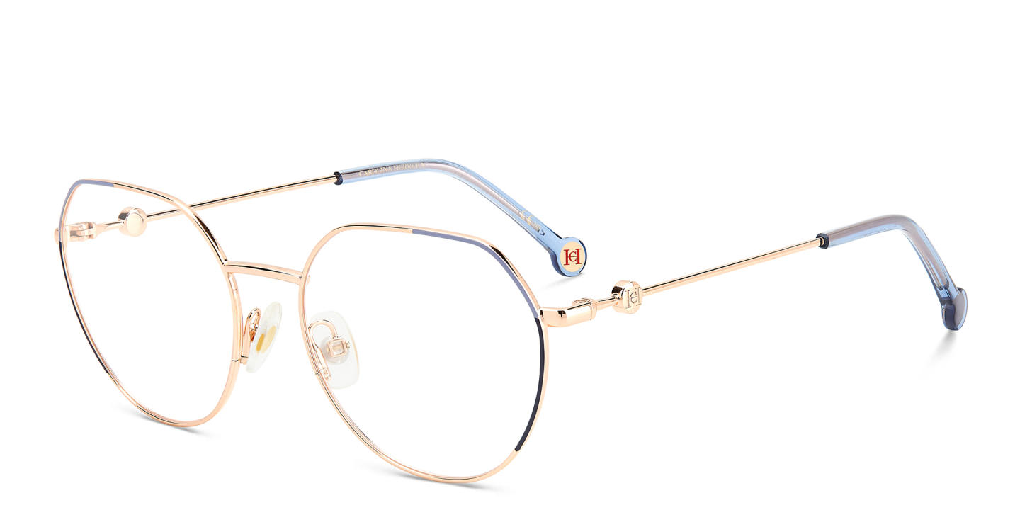Shop Carolina Herrera Wide Irregular Eyeglasses in Gold online.