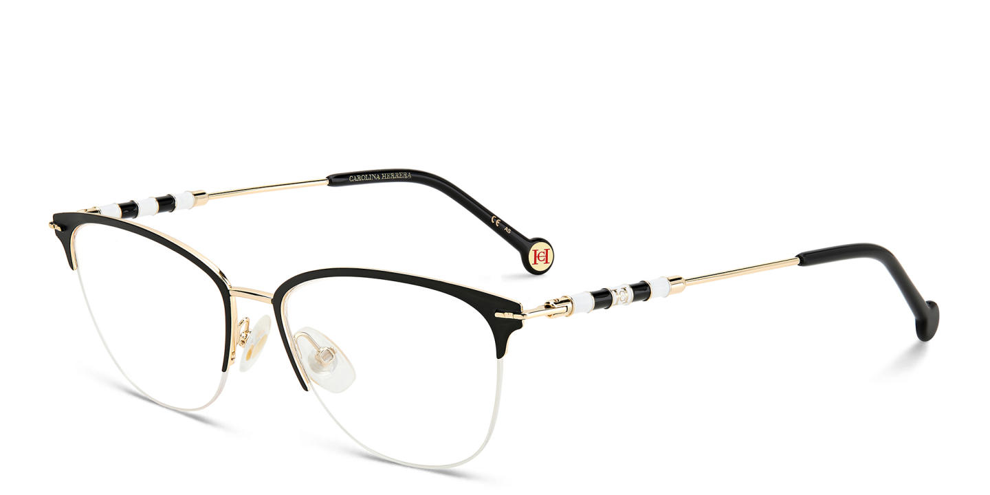 Shop Carolina Herrera Half-Rim Round Eyeglasses in Gold online.