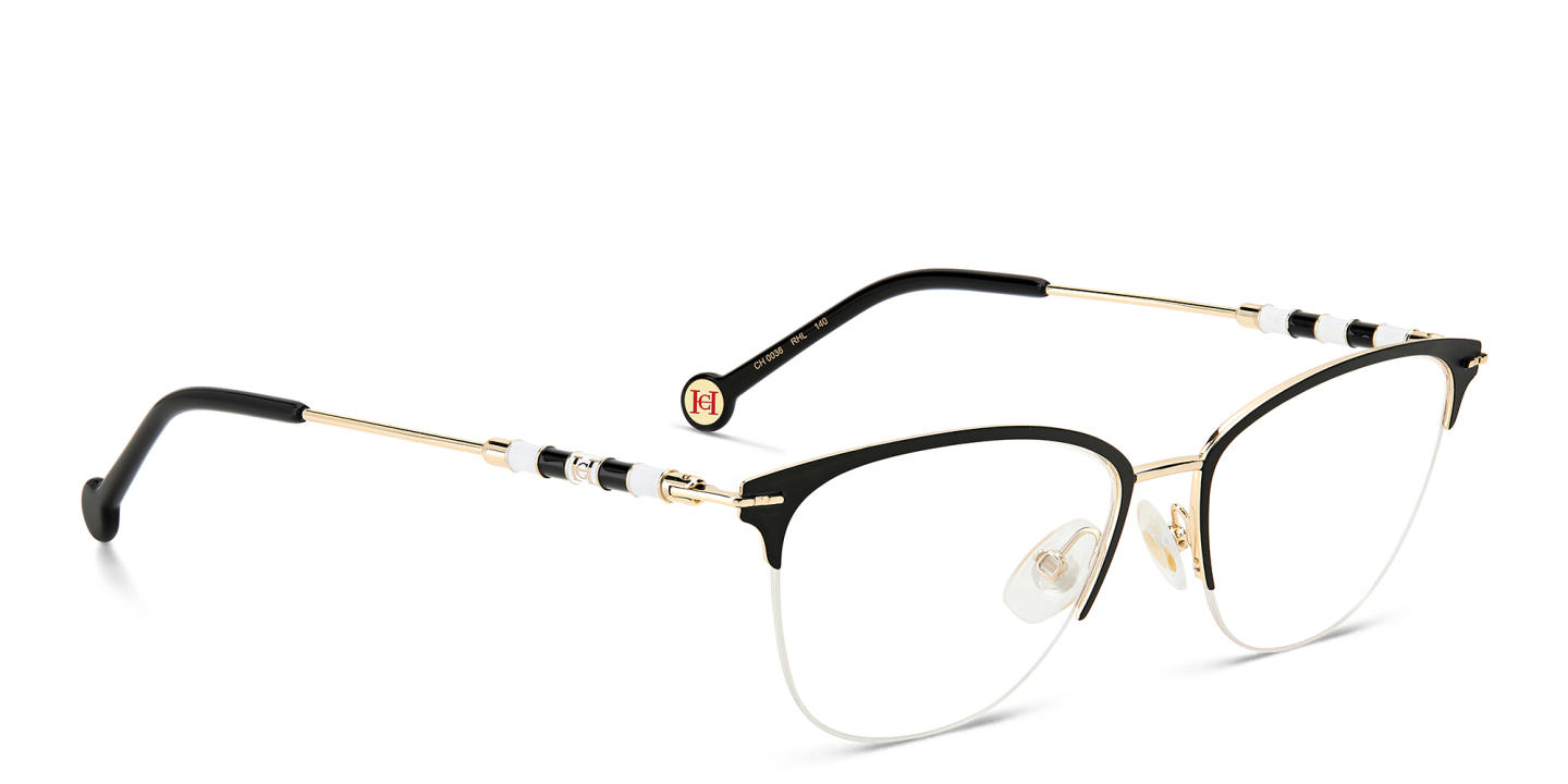 Shop Carolina Herrera Half-Rim Round Eyeglasses in Gold online.