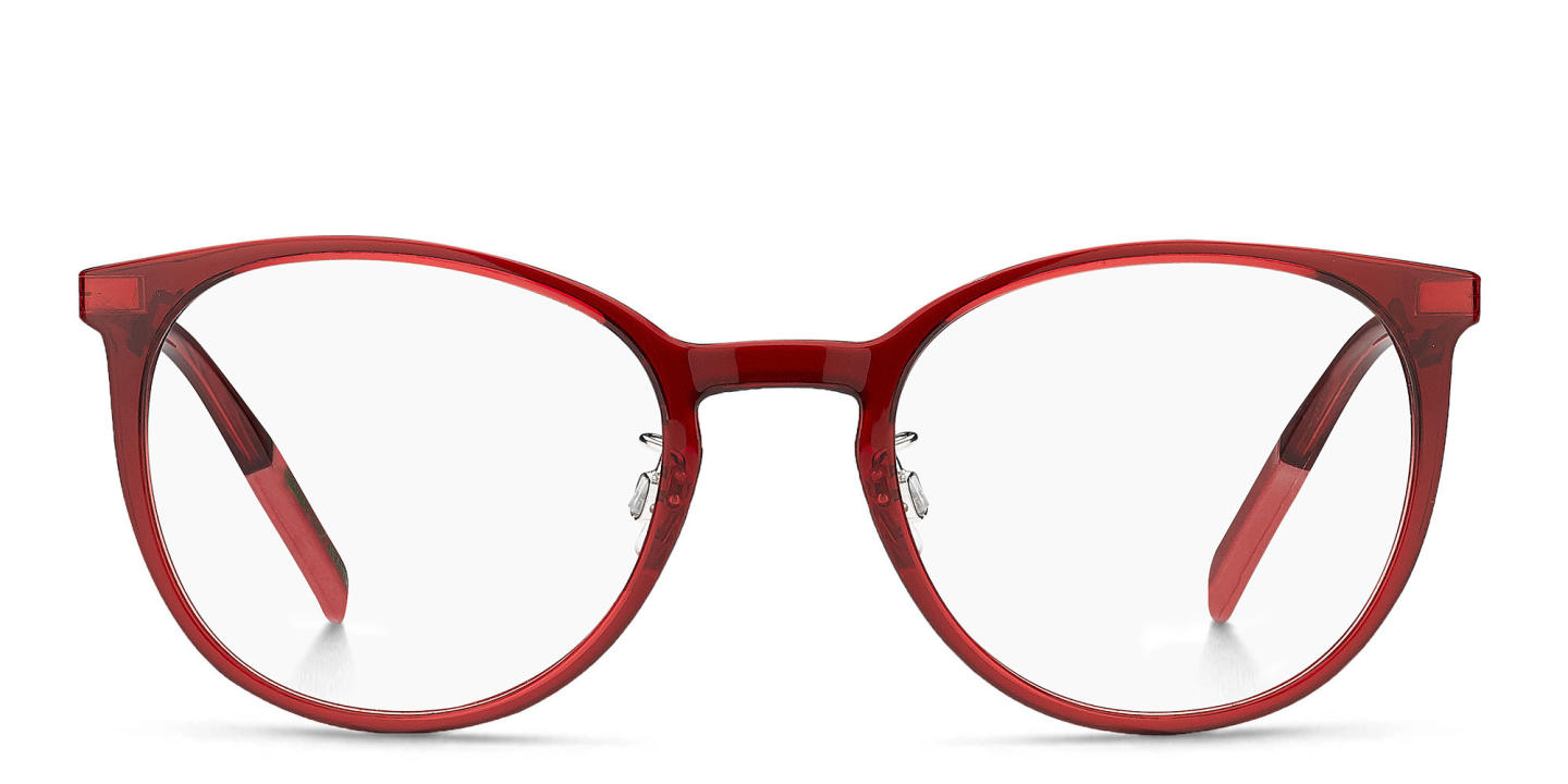 Shop Tommy Hilfiger Unisex Round Eyeglasses in Red online.