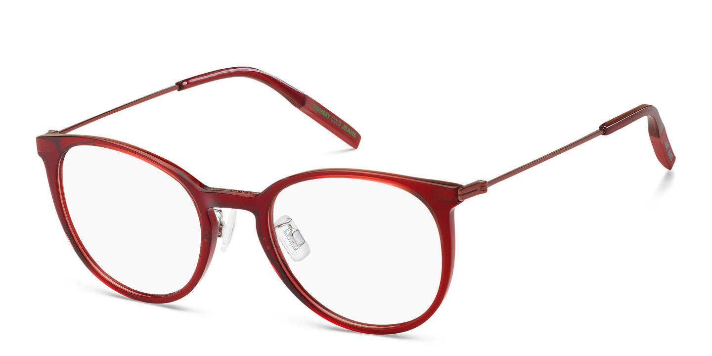 Shop Tommy Hilfiger Unisex Round Eyeglasses in Red online.