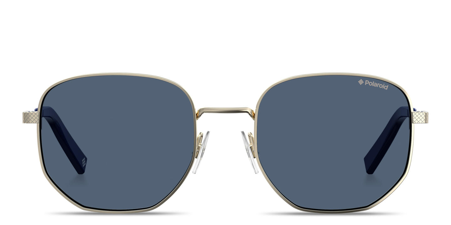 Shop Polaroid Logo Lettering Irregular Sunglasses in Gold online.