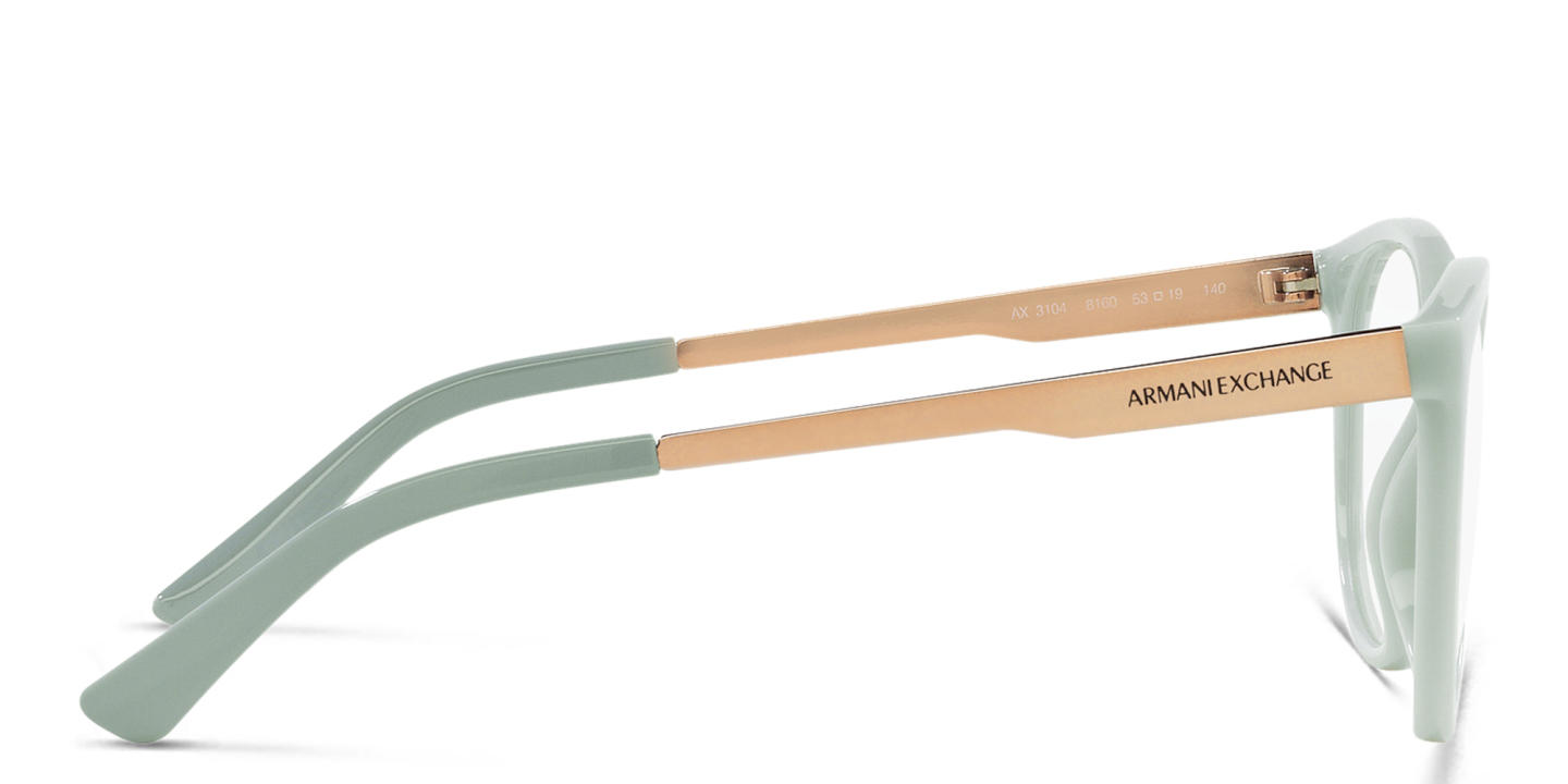 Shop Armani Exchange Logo-Engraved Cat-Eye Eyeglasses in Light Blue online.