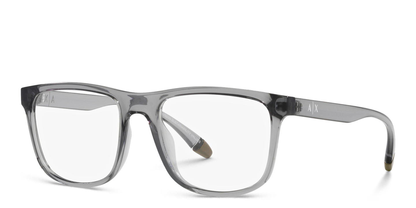 Armani Exchange A|X Logo Wide Square Eyeglasses in Grey – Product Photo 1