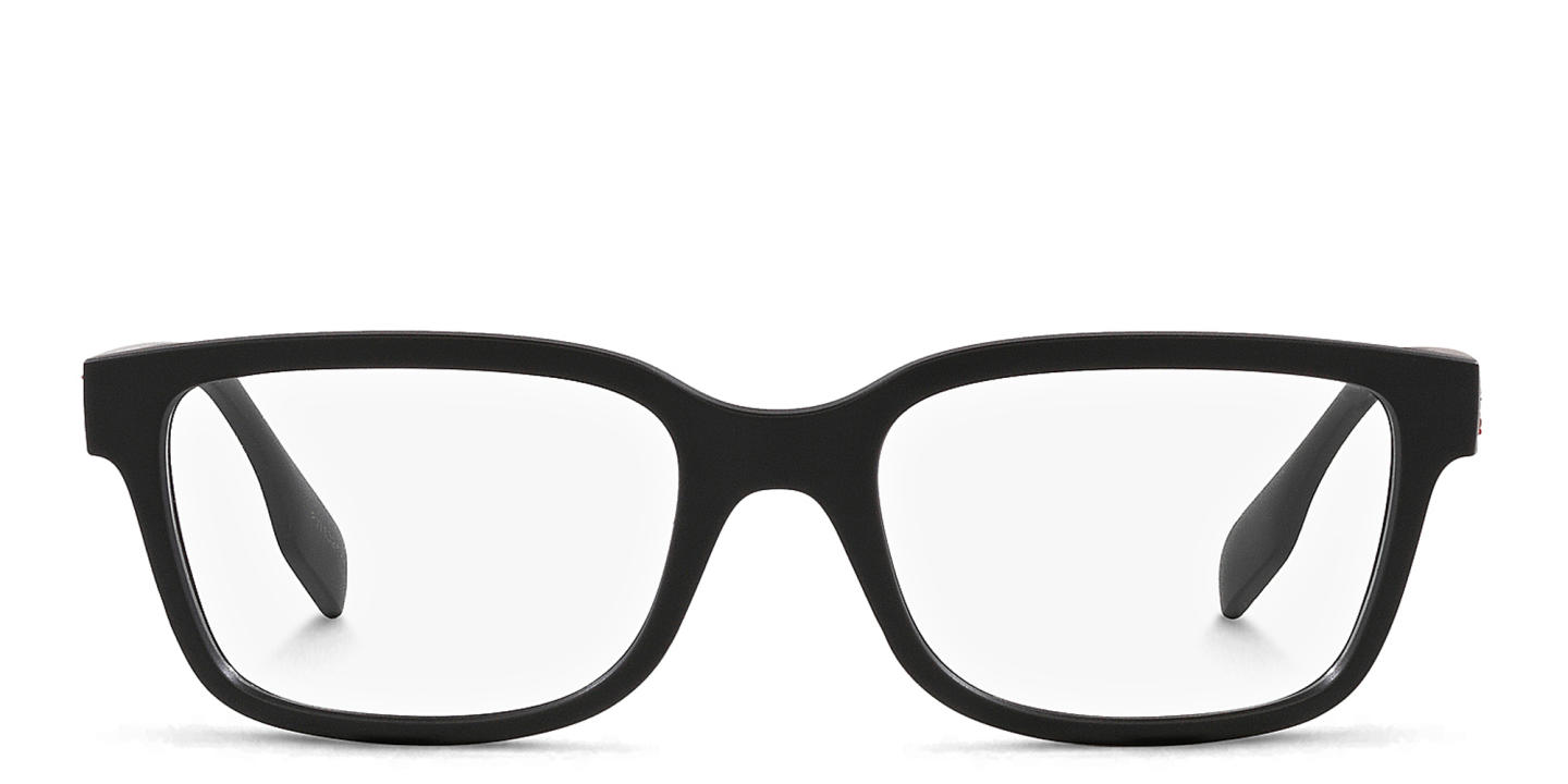 BURBERRY Logo Wide Square Eyeglasses in Matte Black – Product Photo 0