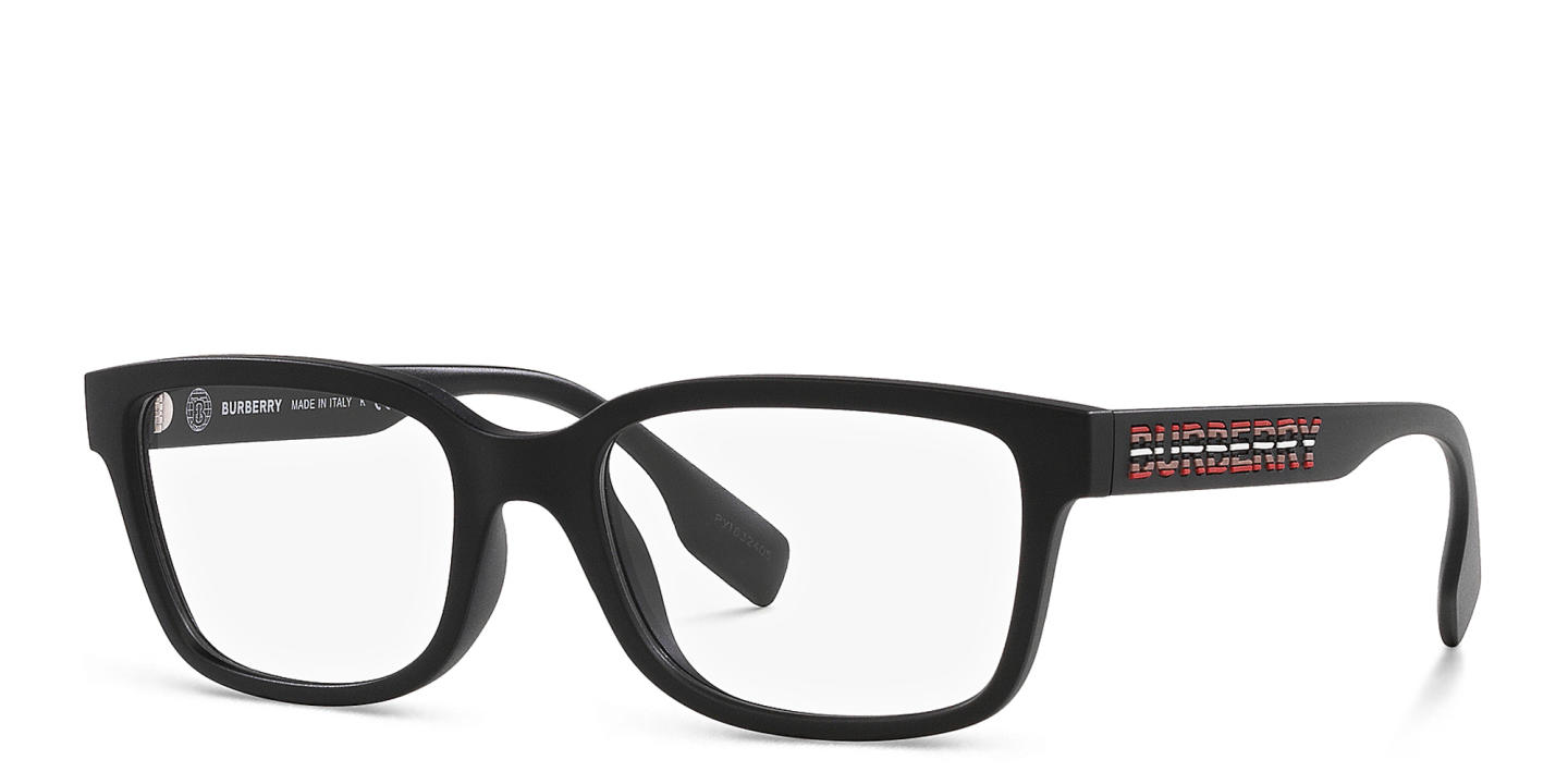 BURBERRY Logo Wide Square Eyeglasses in Matte Black – Product Photo 2