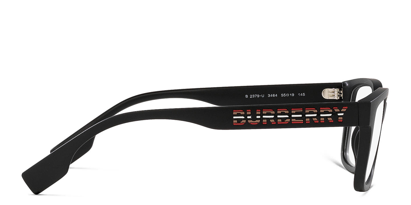 BURBERRY Logo Wide Square Eyeglasses in Matte Black – Product Photo 3