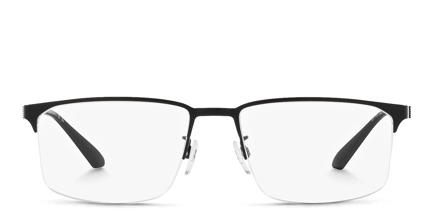 Shop Emporio Armani Wide Half-Rim Pillow Eyeglasses in Matte Black online.