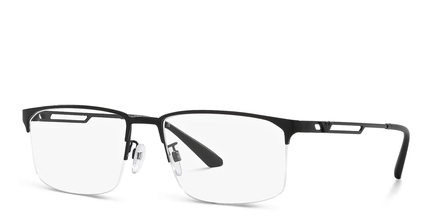 Shop Emporio Armani Wide Half-Rim Pillow Eyeglasses in Matte Black online.