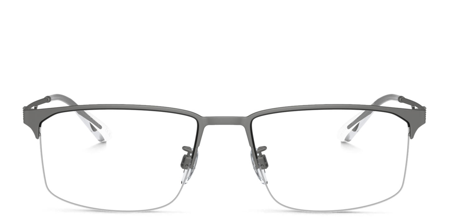 Shop Emporio Armani Wide Half-Rim Pillow Eyeglasses in Matte Gunmetal online.