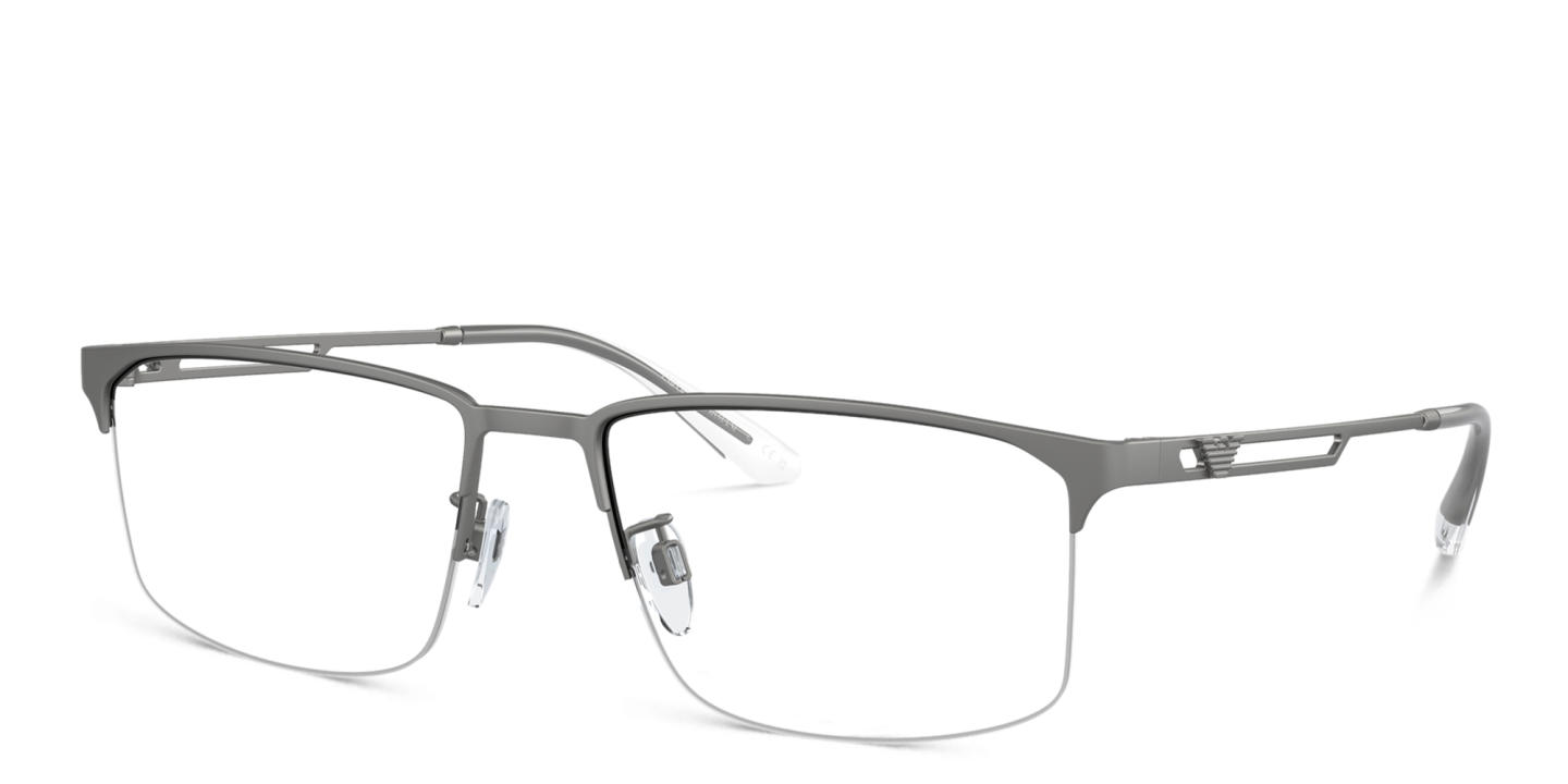 Shop Emporio Armani Wide Half-Rim Pillow Eyeglasses in Matte Gunmetal online.