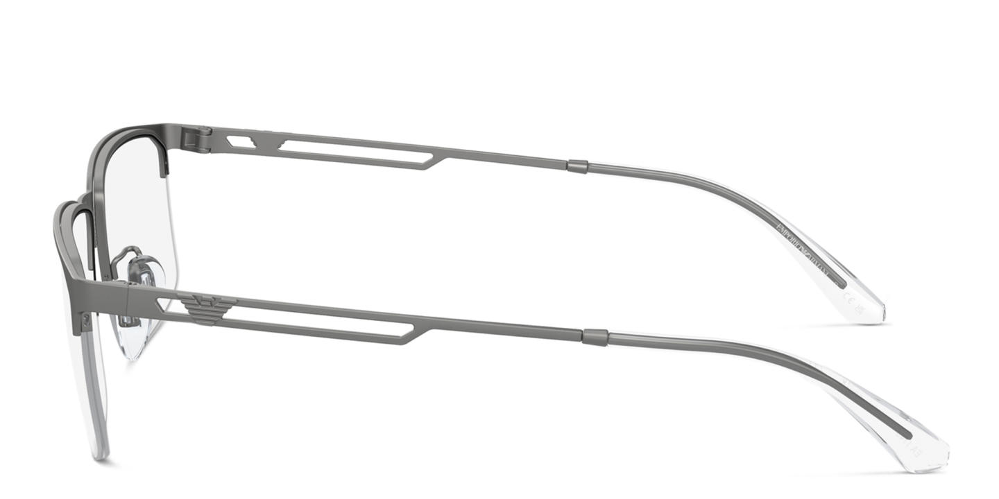 Shop Emporio Armani Wide Half-Rim Pillow Eyeglasses in Matte Gunmetal online.