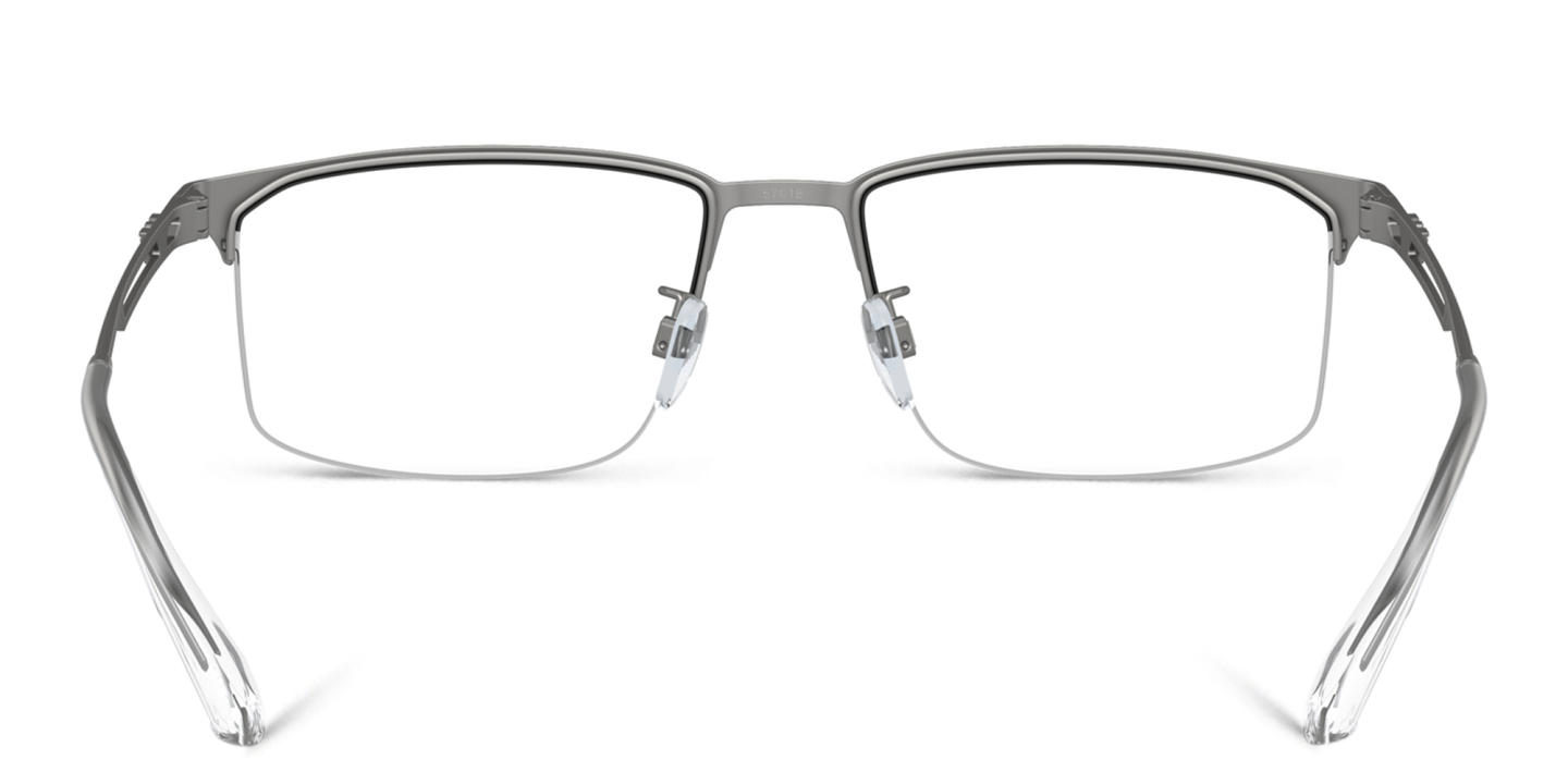 Shop Emporio Armani Wide Half-Rim Pillow Eyeglasses in Matte Gunmetal online.