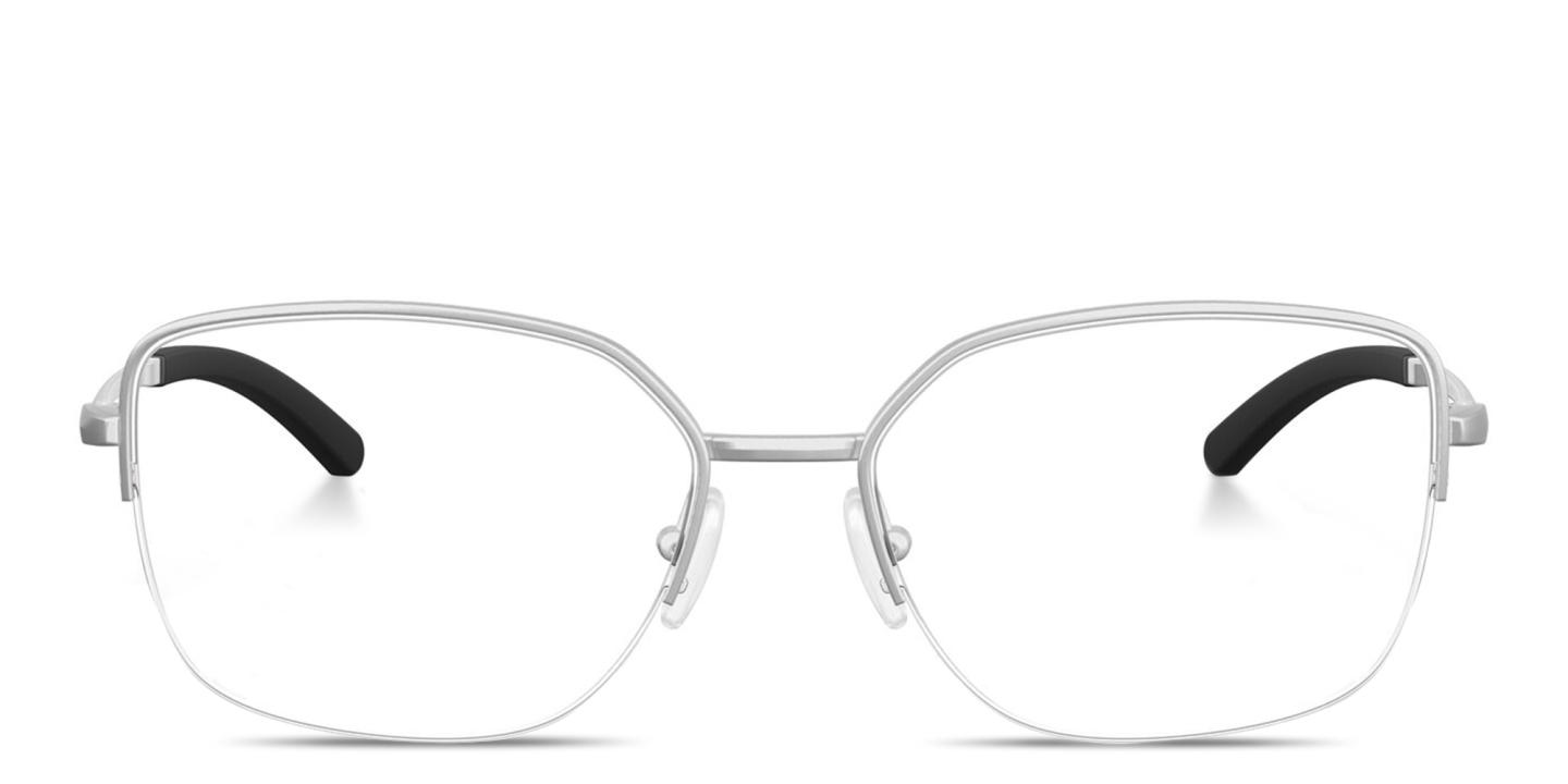Shop Oakley Moonglow Half-Rim Wide Irregular Eyeglasses in Grey online.
