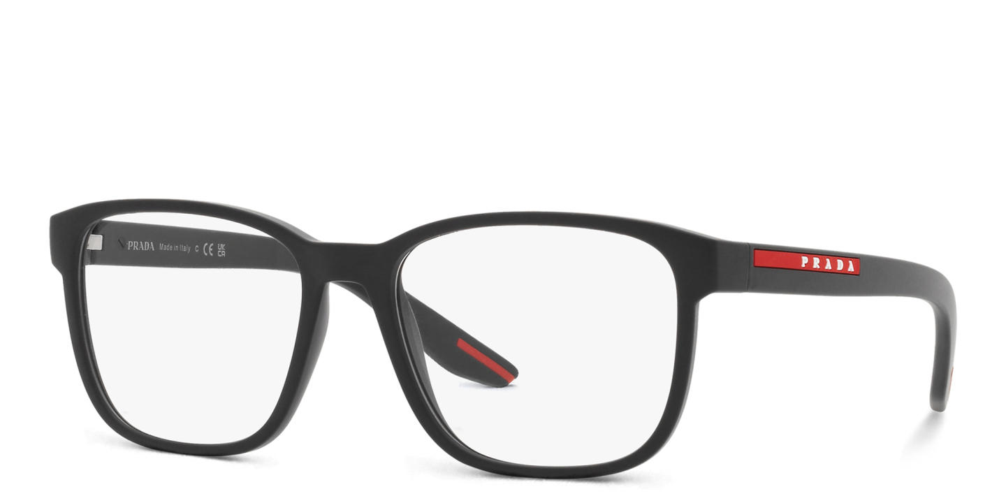 Prada Linea Rossa Wide Pillow Eyeglasses in Black Rubber – Product Photo 1