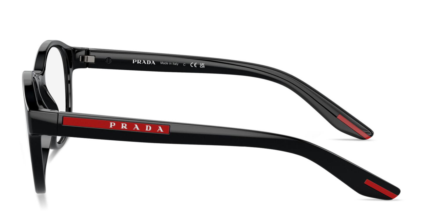 Shop Prada Linea Rossa Logo Signature Panthos Eyeglasses in Shiny Black online.