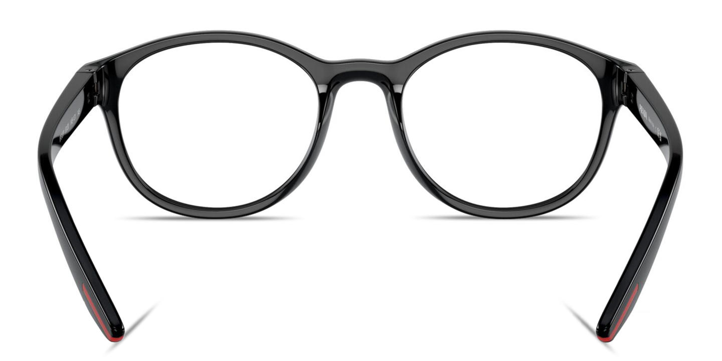 Shop Prada Linea Rossa Logo Signature Panthos Eyeglasses in Shiny Black online.