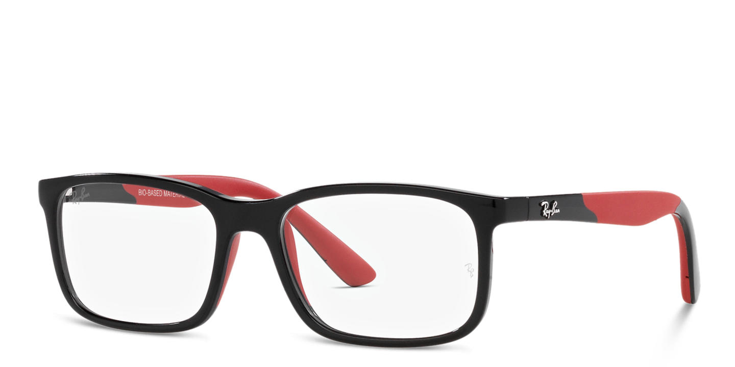 Shop Ray-Ban Junior Kids Rectangle Eyeglasses in Black On Red online.