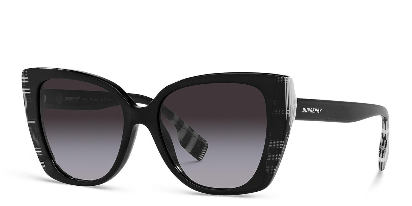 BURBERRY Cat-Eye Sunglasses in Black/Check White Black – Product Photo 1