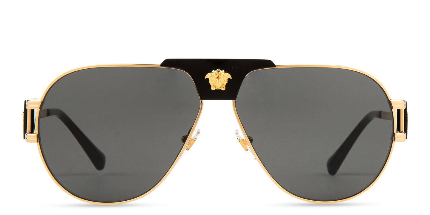 Shop VERSACE Medusa-Embellished Pilot Sunglasses in Gold online.
