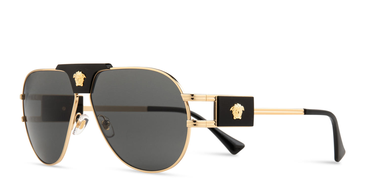 Shop VERSACE Medusa-Embellished Pilot Sunglasses in Gold online.