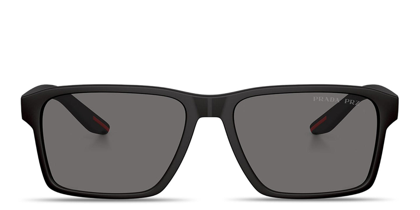 Shop Prada Linea Rossa Logo Signature Rectangle Sunglasses in Black online.