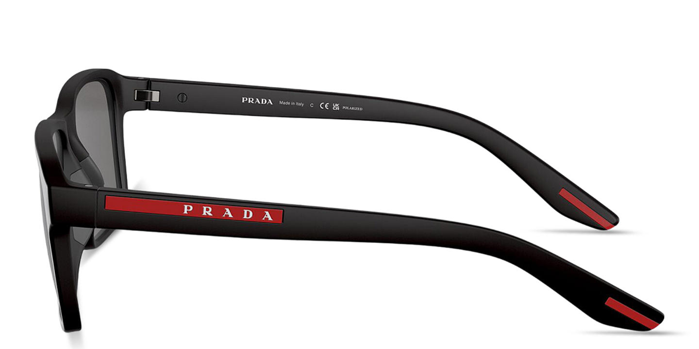 Shop Prada Linea Rossa Logo Signature Rectangle Sunglasses in Black online.