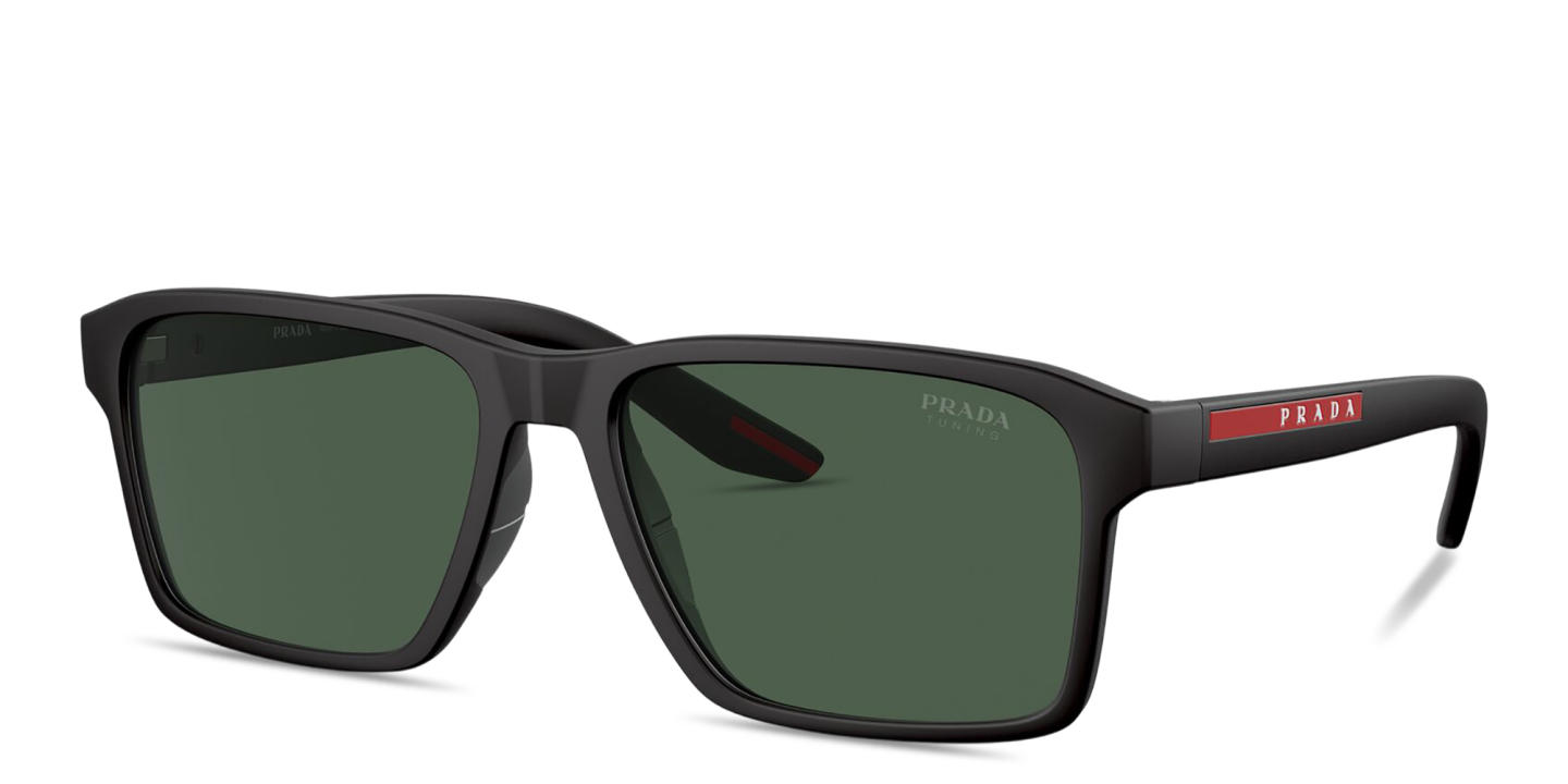 Shop Prada Linea Rossa Logo Signature Rectangle Sunglasses in Black online.