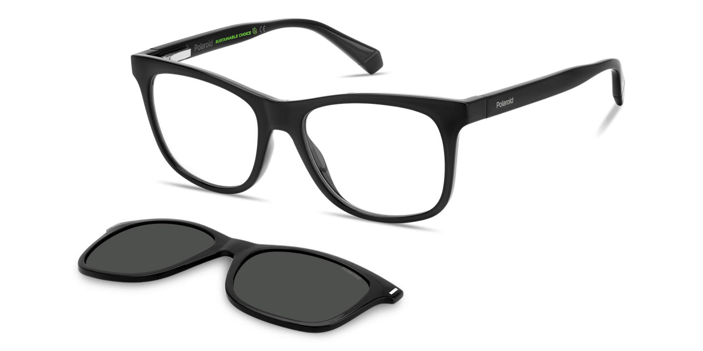 Shop Polaroid Clip-On Square Eyeglasses in Black online.