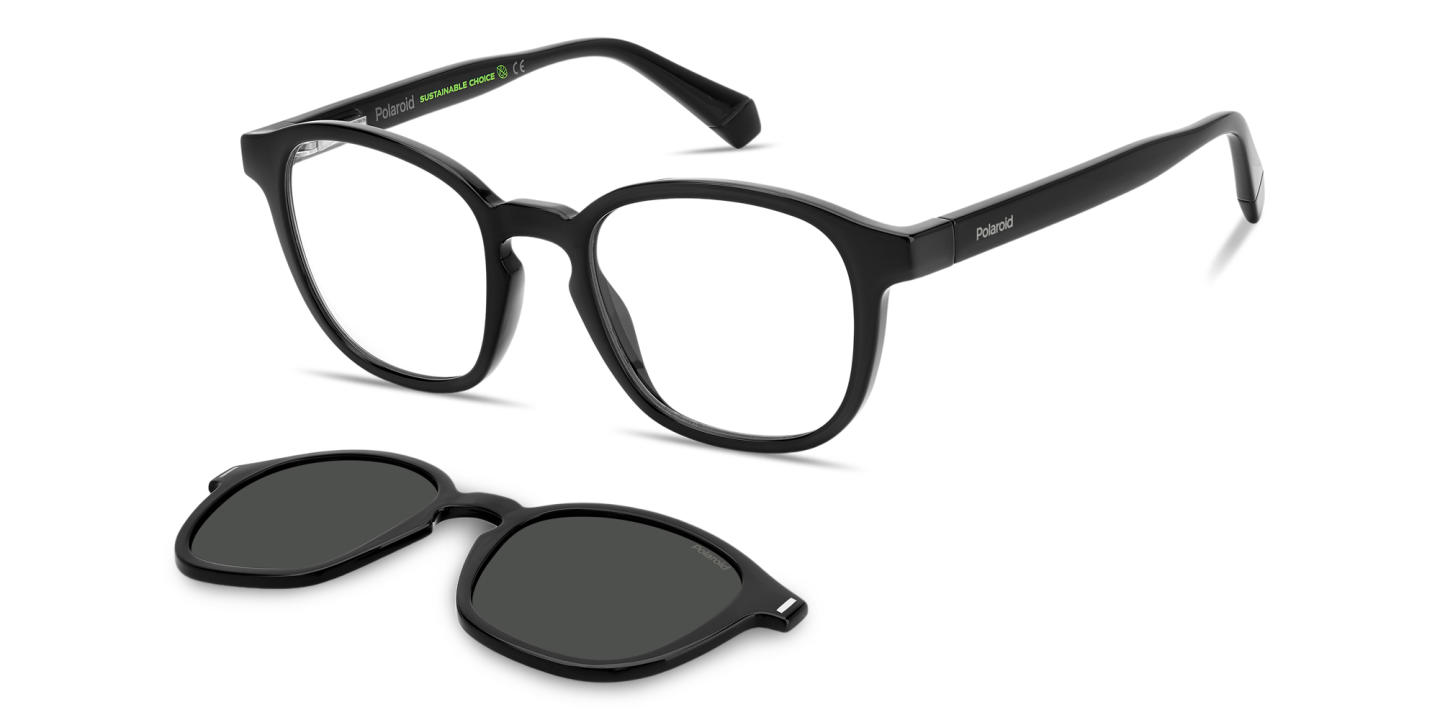 Shop Polaroid Clip-On Unisex Square Eyeglasses in Black online.