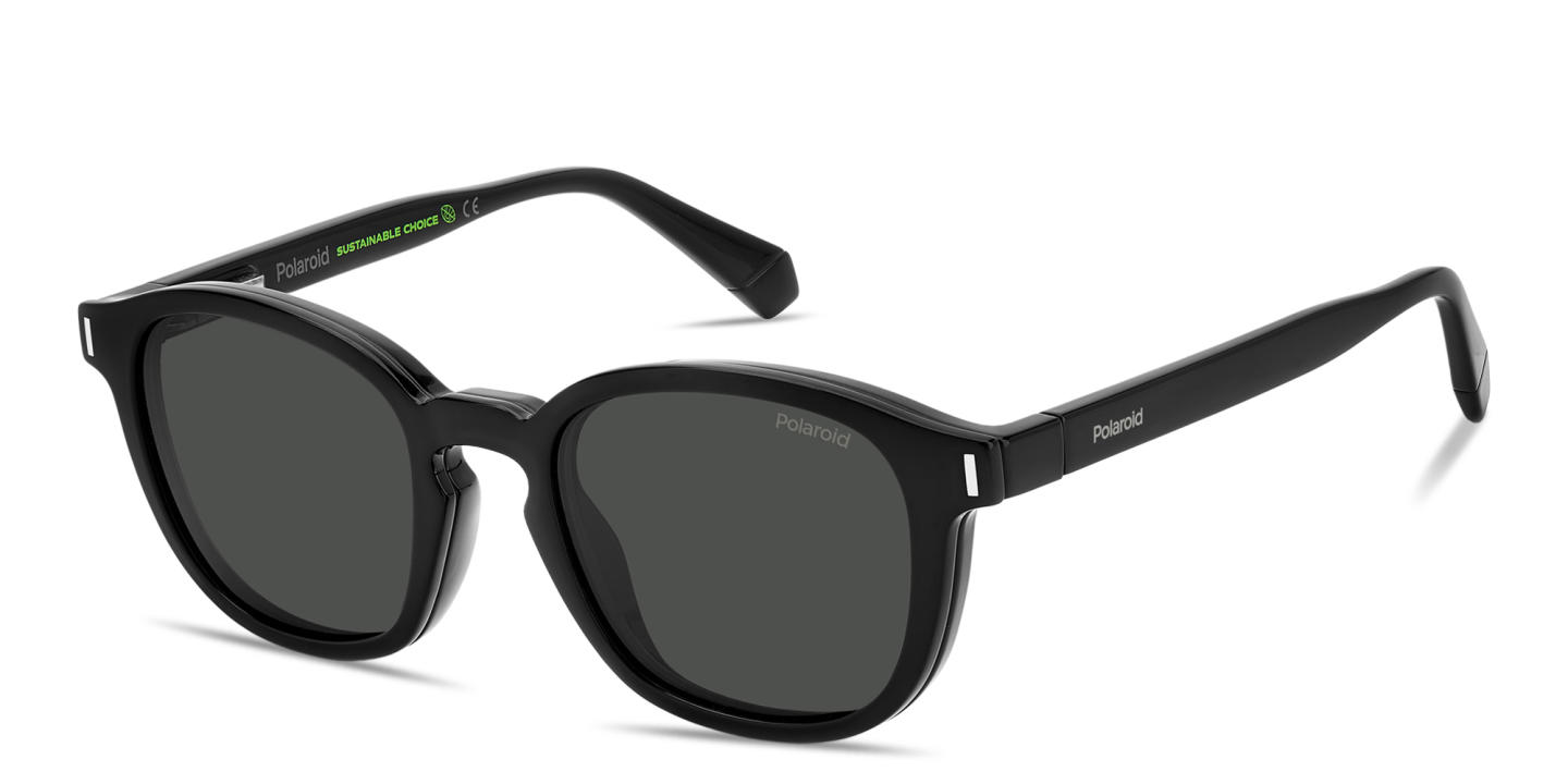 Shop Polaroid Clip-On Unisex Square Eyeglasses in Black online.