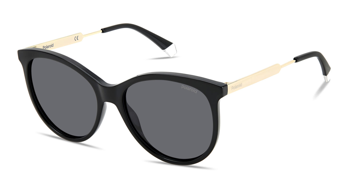 Shop Polaroid Engraved Logo Round Sunglasses in Black online.